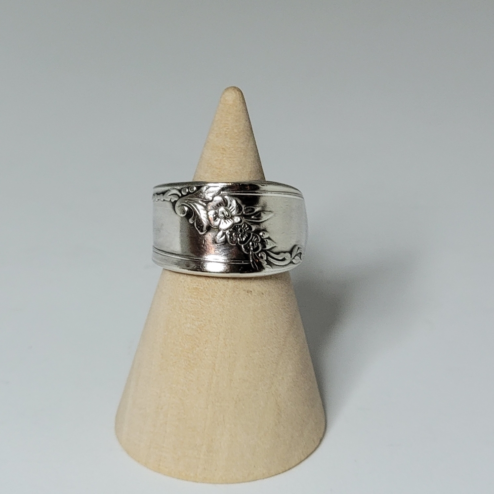 Handmade Vintage Floral Silver Spoon Ring Size 5.5